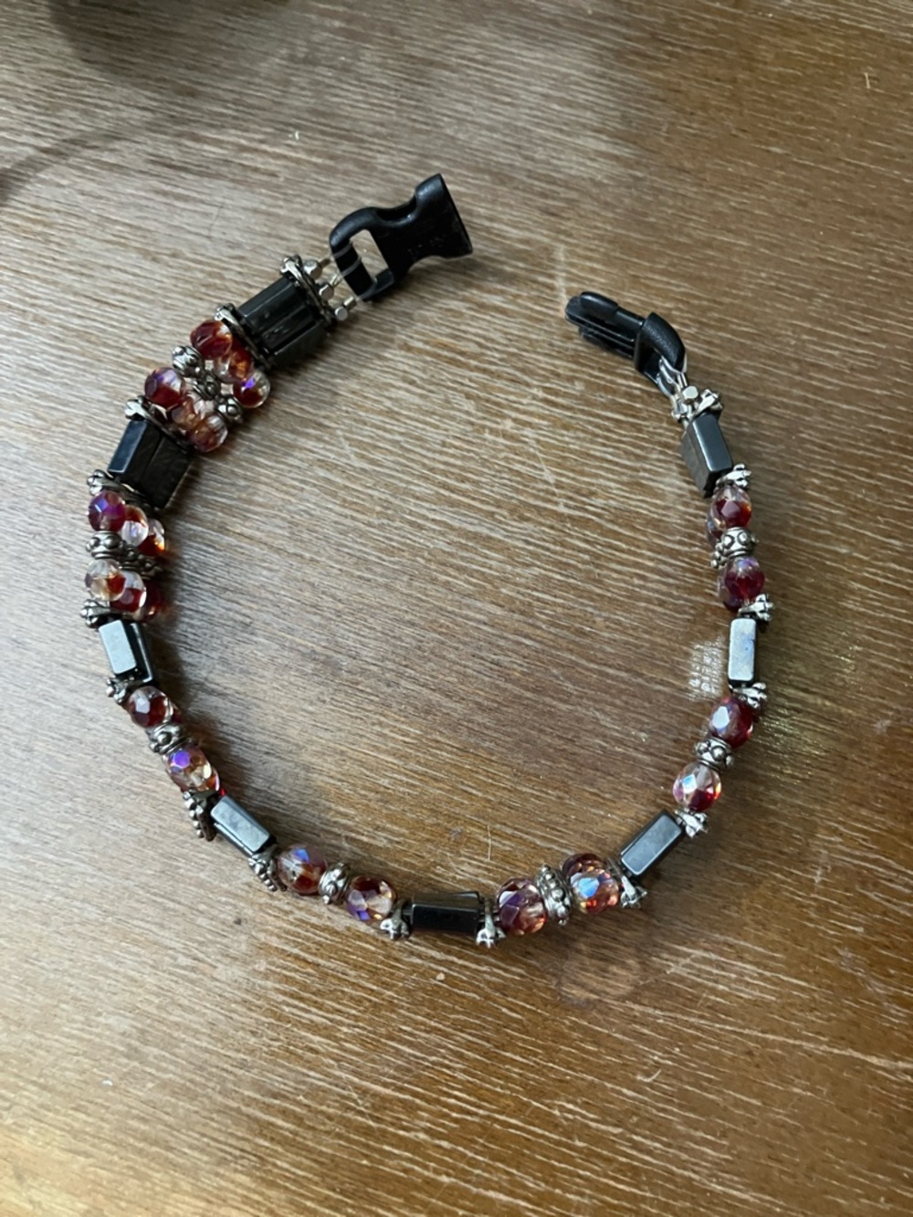 Beaded Crystal and Hematite Bracelet in Deep Red pet jewelry 10”